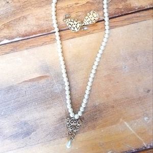 1980s pearl and gold filigree necklace